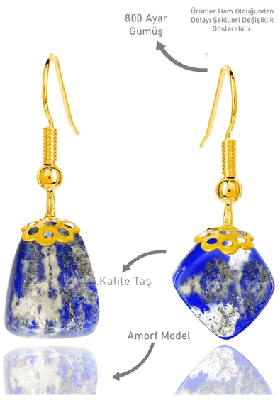 Sertifikalı Amorf Model Ham Lapis Lazuli Taşı Küpe - Gold Renkli ürün görseli 1