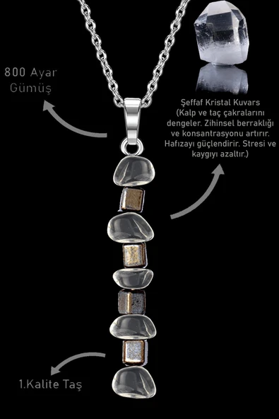 Sertifikalı AAA+Kırık Taşlı Model Şeffaf Kristal Kuvars Taşı Kolye ürün görseli 1