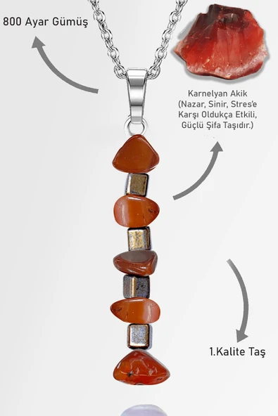 Sertifikalı AAA+ Kırık Taşlı Model Karnelyan Akik Taşı Kolye ürün görseli 1