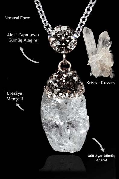 Sertifikalı Zirkon Taşlı Model Ham İşlenmemiş Kristal Kuvars Taşı Kolye ürün görseli 1