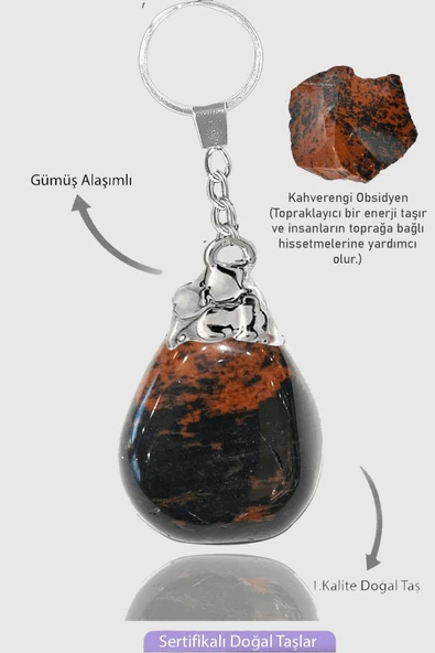 Sertifikalı Ham Model Kahverengi Obsidyen Taşı Doğal Taş Anahtarlık ürün görseli 1