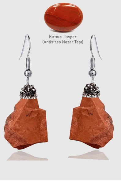 Sertifikalı Zirkon Taşlı Model Ham İşlenmemiş Kırmızı Jasper Taşı Küpe ürün görseli 1