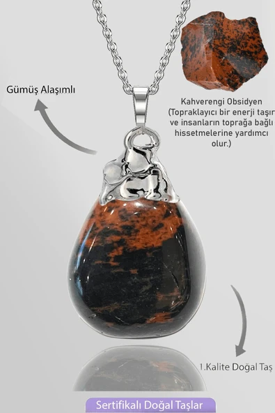 Sertifikalı Tamburlanmış Ham Kahverengi Obsidyen Taşı Kolye ürün görseli 1