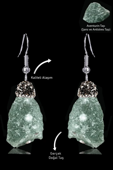 Sertifikalı Zirkon Taşlı Model Ham İşlenmemiş Aventurin Taşı Küpe ürün görseli 1