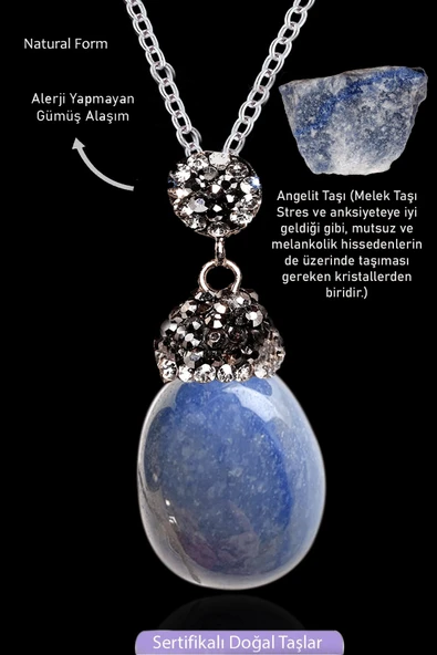 Sertifikalı Zirkon Taşlı Model Ham Angelit Taşı Kolye (Melek Taşı) ürün görseli 1