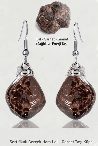 Sertifikalı Ham İşlenmemiş Lal - Garnet - Granat Taşı Küpe ürün görseli 1