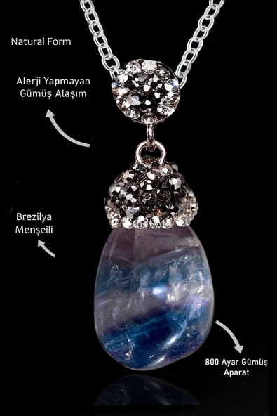 Sertifikalı Zirkon Taşlı Model Ham Renkli Florit Taşı Kolye ürün görseli 1