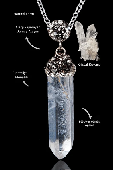 Sertifikalı Ham Diş Obelisk Kesim Zirkon Taşlı Model Kristal Kuvars Kolye ürün görseli 1