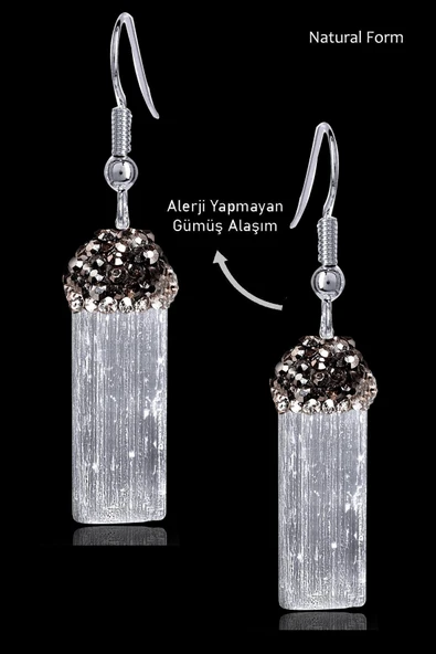 Sertifikalı Zirkon Taşlı Model Ham İşlenmemiş Selenit Taşı Küpe ürün görseli 1
