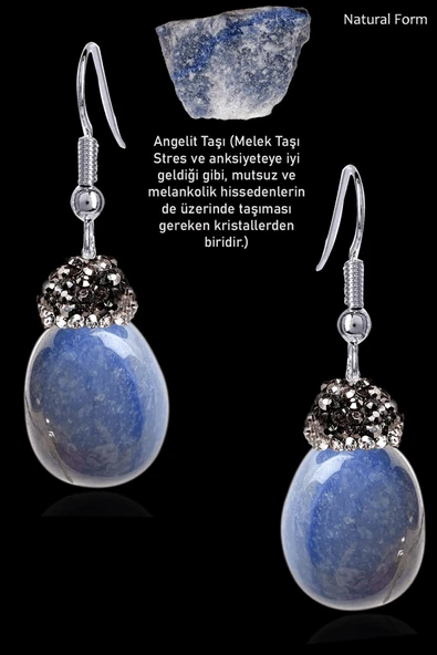 Sertifikalı Zirkon Taşlı Model Ham Angelit Taşı Küpe - Melek Taşı ürün görseli 1