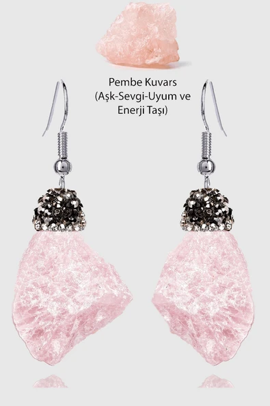 Sertifikalı Zirkon Taşlı Model Ham İşlenmemiş Pembe Kuvars Taşı Küpe ürün görseli 1