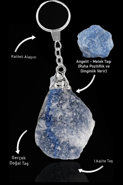 Sertifikalı Ham İşlenmemiş Model Angelit Taşı Doğal Taş Anahtarlık (Melek Taşı) ürün görseli 1