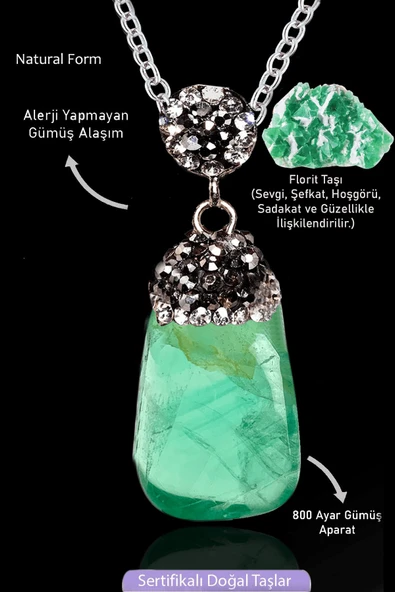 Sertifikalı Zirkon Taşlı Model Ham Yeşil Florit Taşı Kolye ürün görseli 1