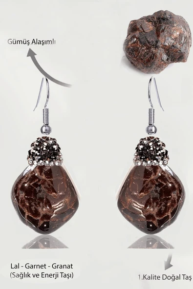 Sertifikalı Zirkon Taşlı Model Ham İşlenmemiş Lal - Garnet - Granat Taşı Küpe ürün görseli 1