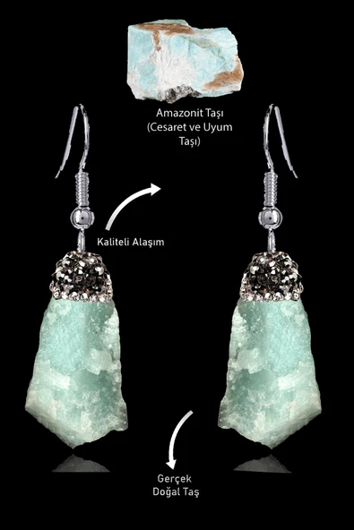 Sertifikalı Zirkon Taşlı Model Ham İşlenmemiş Amazonit Taşı Küpe ürün görseli 1