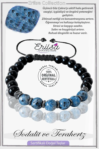Sertifikalı Gerçek Obsidyen - Fasetli Sodalit Taşı Bileklik ürün görseli 1
