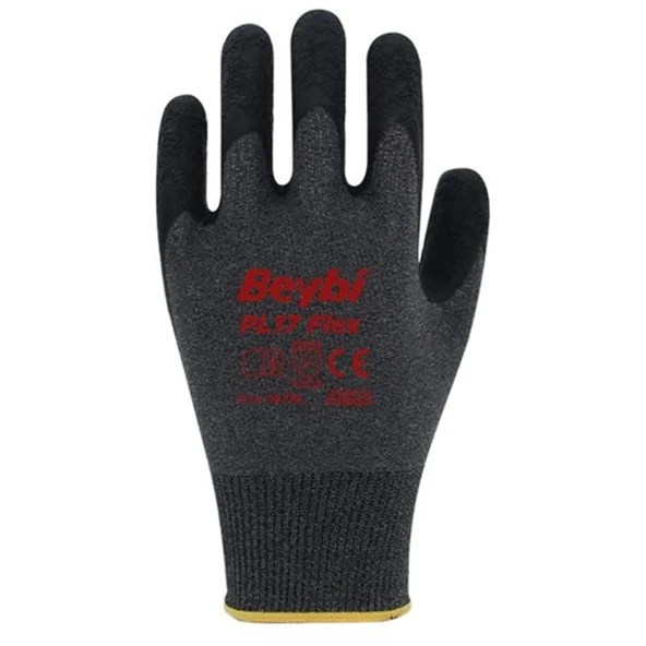 BEYBİ PL17 Flex 10 Beden Siyah Polyesyter Likralı İpten Örülmüş Lateks Kaplı 12li Paket (3131X) ürün görseli 1
