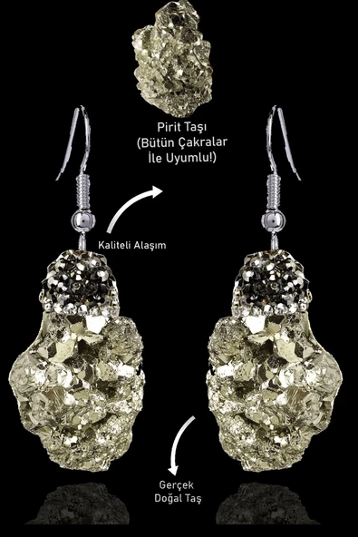 Sertifikalı Zirkon Taşlı Model Ham İşlenmemiş Pirit Taşı Küpe ürün görseli 1