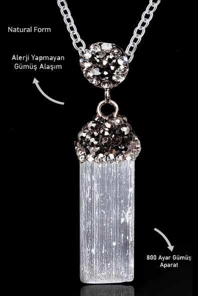 Sertifikalı Zirkon Taşlı Model Ham İşlenmemiş Selenit Taşı Kolye ürün görseli 1