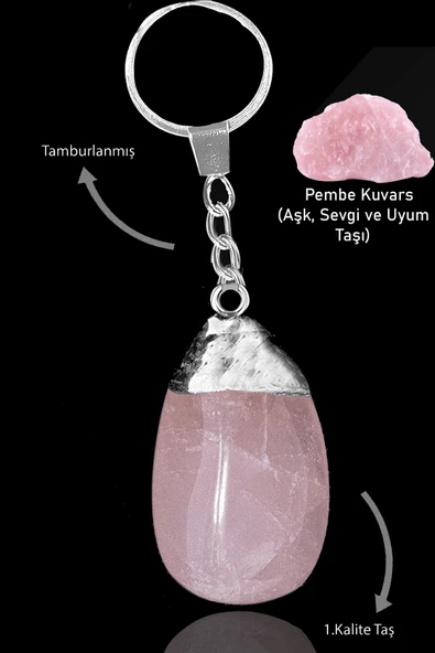 Sertifikalı Ham Model Pembe Kuvars Taşı Doğal Taş Anahtarlık ürün görseli 1