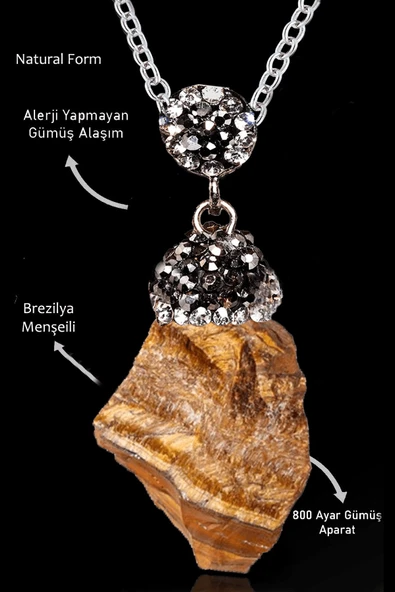 Sertifikalı Zirkon Taşlı Model Ham İşlenmemiş Kaplan Gözü Taşı Kolye ürün görseli 1