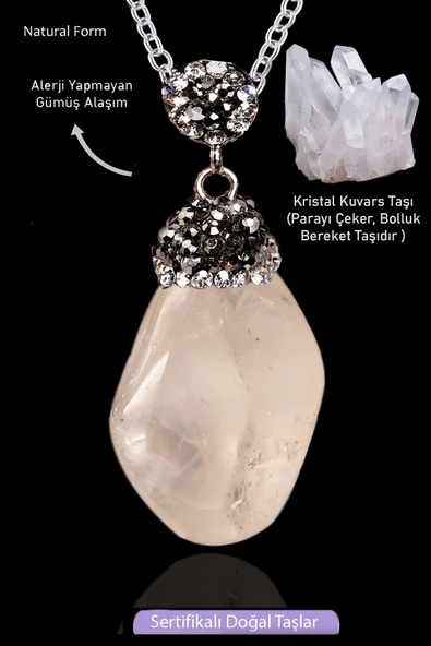 Sertifikalı Zirkon Taşlı Model Ham Kristal Kuvars Taşı Kolye ürün görseli 1