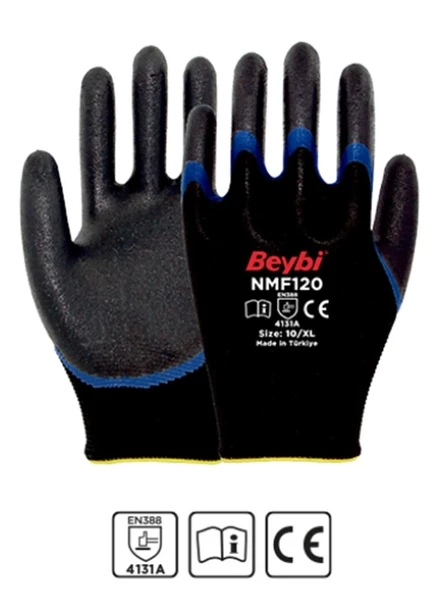 Beybi NMF120 10 bEDEN 12Lİ Mikro Köpük 1-2 Nitril Kaplı Polyester Örgü Eldiven ürün görseli 1