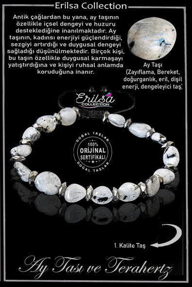 Sertifikalı Amorf Model Gerçek Silver Hematit - Ay Taşı Bileklik - Ayarlamalı ürün görseli 1