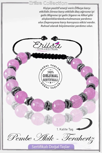 Sertifikalı Gerçek Hematit - Pembe Akik Taşı Bileklik ürün görseli 1