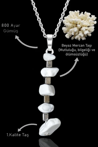 Sertifikalı Kırık Taşlı Model Beyaz Mercan Taşı Kolye ürün görseli 1