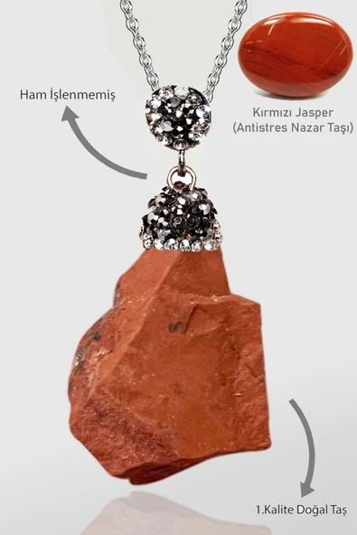 Sertifikalı Zirkon Taşlı Model Ham İşlenmemiş Kırmızı Jasper Taşı Kolye ürün görseli 1