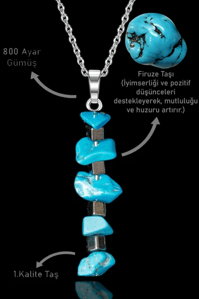 Sertifikalı Kırık Taşlı Model Firuze Taşı Kolye ürün görseli 1