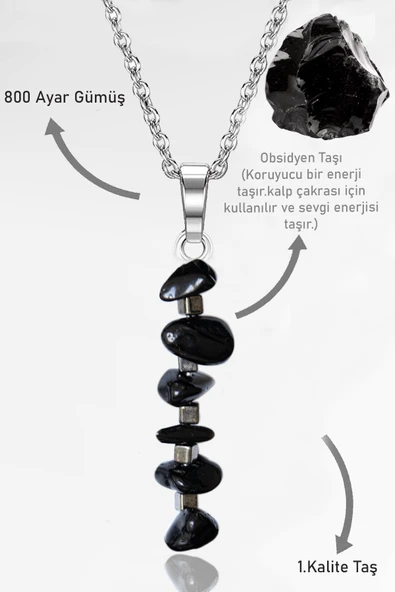 Sertifikalı Kırık Taşlı Model Obsidyen Taşı Kolye ürün görseli 1