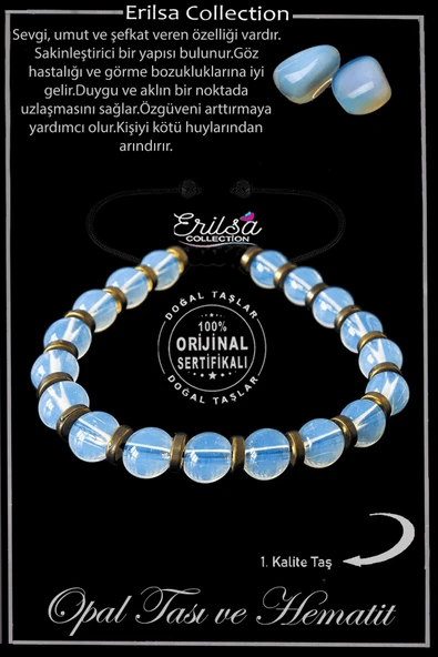 Sertifikalı Gerçek Hematit - Opal Taşı Bileklik - Ayarlamalı ürün görseli 1