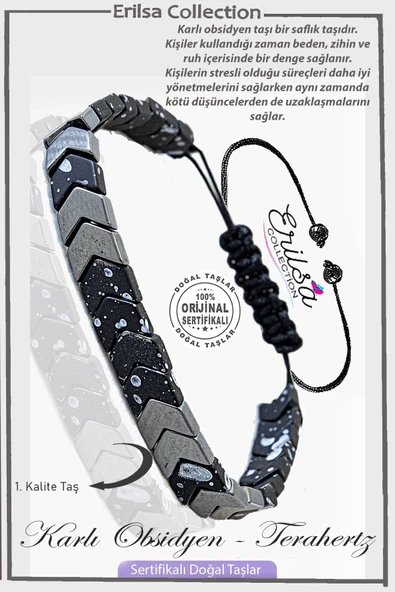 Sertifikalı Çavuş Model Gerçek Hematit - Karlı Obsidyen Taşı Bileklik ürün görseli 1