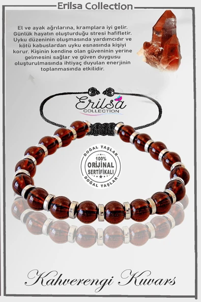 Sertifikalı Silver Hematit - Kahverengi Dumanlı Kuvars Taşı Bileklik - Ayarlamalı ürün görseli 1