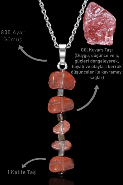 Sertifikalı Kırık Taşlı Model Rose Kuvars Taşı Kolye ürün görseli 1