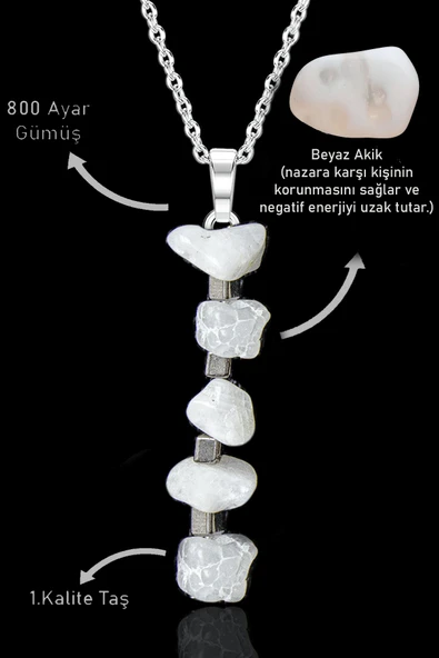 Sertifikalı Kırık Taşlı Model Beyaz Akik Taşı Kolye ürün görseli 1