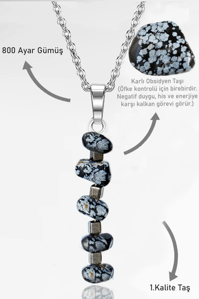Sertifikalı Kırık Taşlı Model Karlı Obsidyen Taşı Kolye ürün görseli 1