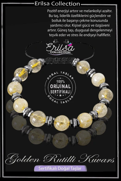 Sertifikalı Gerçek Golden Rutilli Kuvars  Taşı Bileklik - Ayarlamalı ürün görseli 1