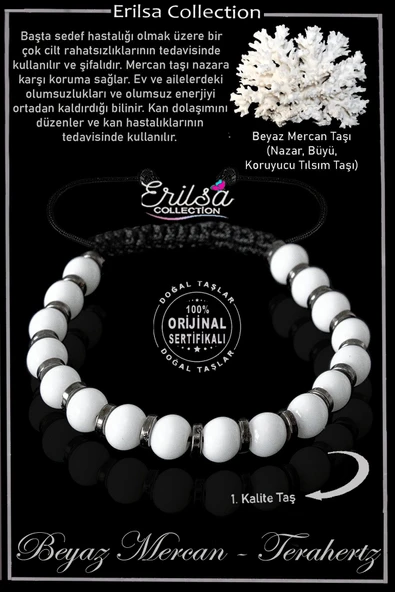 Sertifikalı Gerçek Hematit - Beyaz Mercan Taşı Bileklik - Ayarlamalı ürün görseli 1