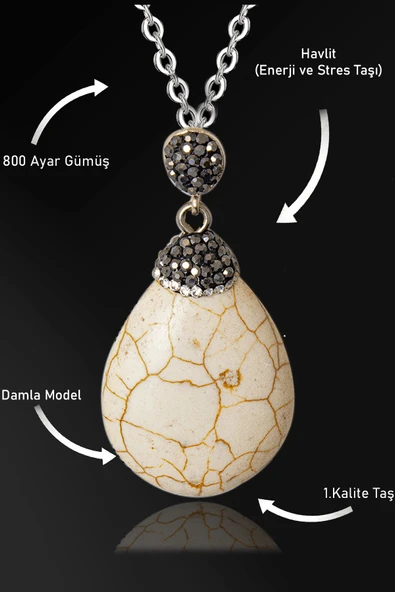 Sertifikalı Zirkon Taşlı Damla Model Havlit Taşı Kolye - XL ürün görseli 1