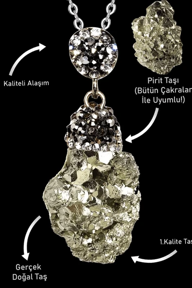 Sertifikalı Zirkon Taşlı Ham İşlenmemiş Pirit Taşı Kolye ürün görseli 1