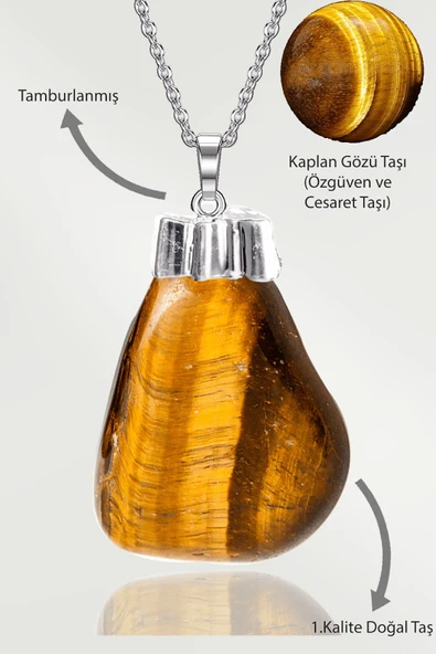 Sertifikalı Tamburlanmış Gerçek Kaplan Gözü Taşı Kolye ürün görseli 1