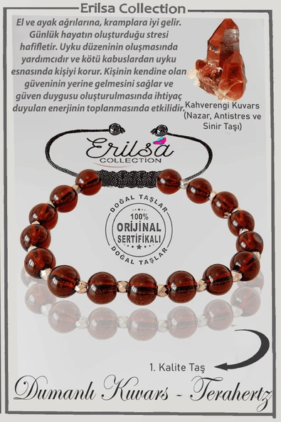 Sertifikalı Gerçek Hematit - Kahverengi Dumanlı Kuvars Taşı Bileklik - Ayarlamalı ürün görseli 1