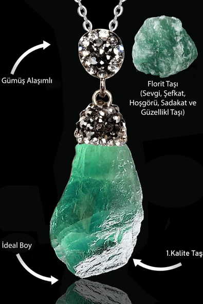 Sertifikalı Zirkon Taşlı Ham İşlenmemiş Yeşil Florit Taşı Kolye ürün görseli 1