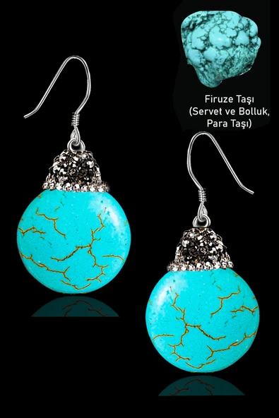 Sertifikalı Zirkon Taşlı Para Model Firuze Taşı Küpe (Turkuaz Taşı) ürün görseli 1