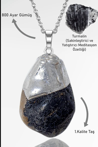 Sertifikalı Tamburlanmış Siyah Turmalin Taşı Kolye ürün görseli 1