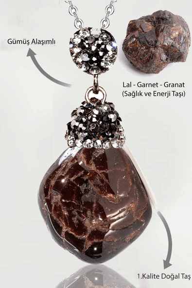 Sertifikalı Zirkon Taşlı Ham İşlenmemiş Lal Garnet Granat Taşı Kolye ürün görseli 1