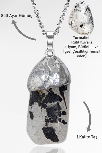 Sertifikalı Tamburlanmış Turmalinli Rutil Kuvars Taşı Kolye ürün görseli 1